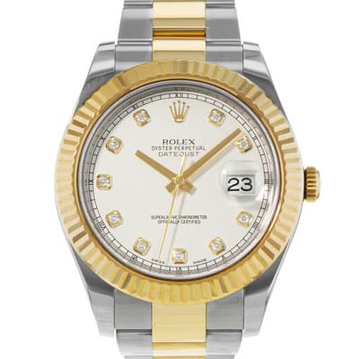 Rolex Datejust II 116333 41mm White Diamond Steel Gold Oyster Mens Watch 2015