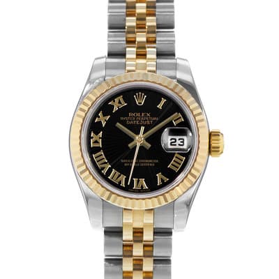 Rolex Datejust 26 179173 Black Roman Steel Yellow Gold Jubilee Ladies Watch 2009