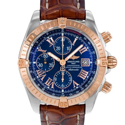Breitling Chronomat Evolution C13356 44mm Blue Steel Rose Gold Mens Watch 2010