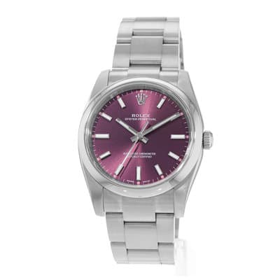 Rolex Oyster Perpetual 34 114200 Red Grape Purple Index Steel Oyster Mens Watch