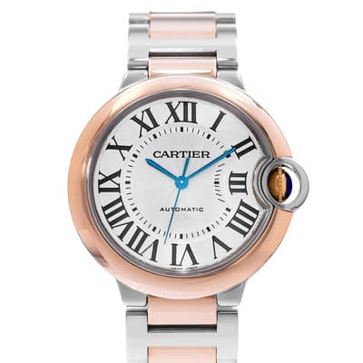 Cartier Ballon Bleu 36mm W2BB0003 3754 Silver Roman Steel Gold Mens Watch 2017