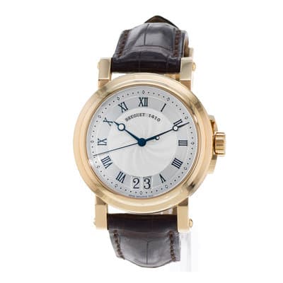 Breguet Marine 5817BA/12/9V8 39mm Silver Roman Yellow Gold Leather Mens Watch