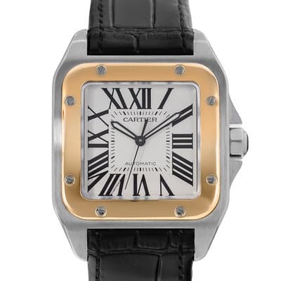 Cartier Santos 100 W20072X7 2656 38mm Silver Steel Gold Leather Mens Watch 2015