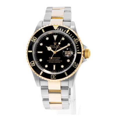 Rolex Submariner Date 16613 40mm Black Diver Steel Yellow Gold Mens Watch 1999