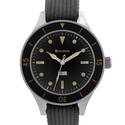 Bulova Military 98A266 41mm Black Diver Textile Steel Mens Watch 2021