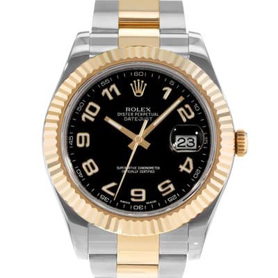 Rolex Datejust II 116333 41mm Black Roman Steel Yellow Gold Mens Watch 2014