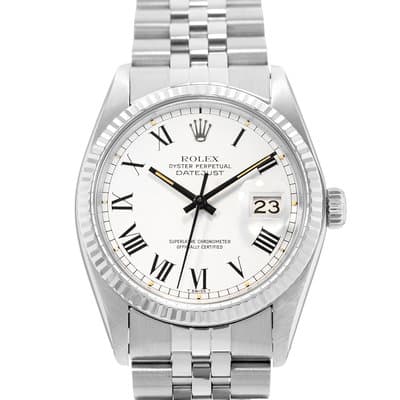 Rolex Datejust 36 16014 White Roman Fluted Steel Gold Jubilee Mens Watch 1979