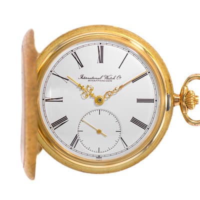 IWC Pocket Watch 5405 48mm 1970s Vintage Roman 18k Yellow Gold White 99.6 Grams