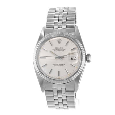 Rolex Datejust 36 1601 Silver Index Fluted White Gold Jubilee Mens Watch 1974