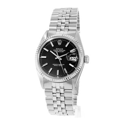 Rolex Datejust 36 1601 Black Vintage Index Steel White Gold Mens Watch 1972