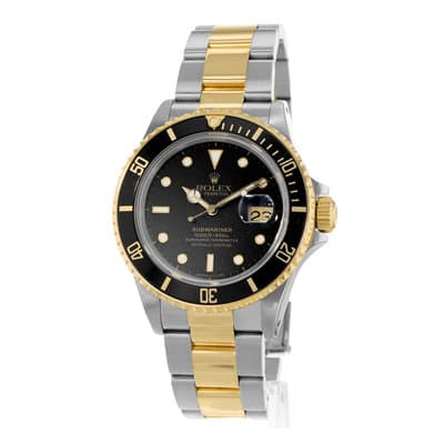 Rolex Submariner Date 16803 40mm Vintage Black Steel Yellow Gold Mens Watch 1987
