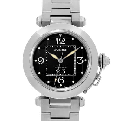 Cartier Pasha C W31053M7 2475 35mm Black Big Date Arabic Steel Mens Watch 2004