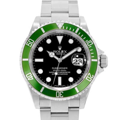 Rolex Submariner Date 16610LV 40mm Kermit Black Index Steel Men Watch 2005