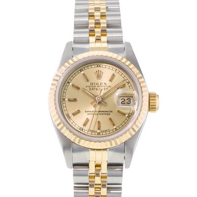 Rolex Datejust 26 69173 Champagne Index Steel Gold Jubilee Ladies Watch 1989