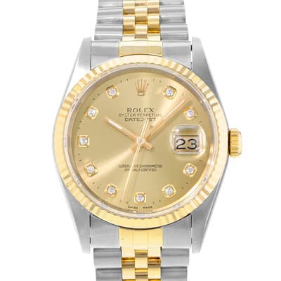 Rolex Datejust 36 16233 Champagne Diamond Steel Yellow Gold Mens Watch 1996