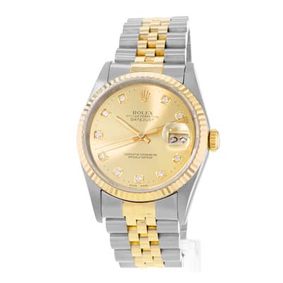 Rolex Datejust 36 16233 Champagne Diamond Steel Yellow Gold Mens Watch 1996