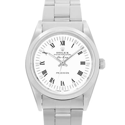 Rolex Air King 34 14000 White Roman Steel Smooth Automatic Mens Watch 1990