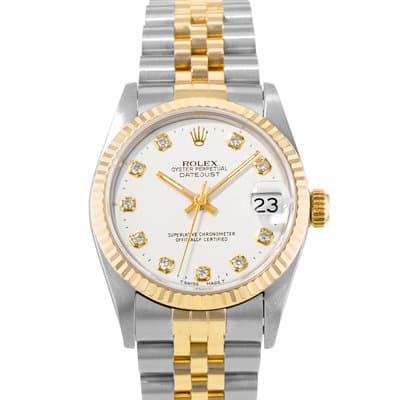 Rolex Datejust 31 68273 White Diamond Steel Yellow Gold Ladies Watch 1994