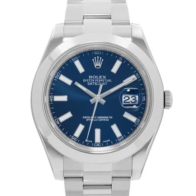 Rolex Datejust II 116300 Blue Index Steel Smooth Oyster Mens Watch 2016