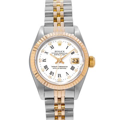 Rolex Datejust 26 69173 White Roman Steel Yellow Gold Jubilee Ladies Watch 1988