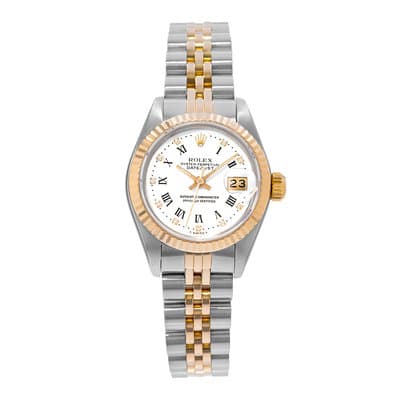 Rolex Datejust 26 69173 White Roman Steel Yellow Gold Jubilee Ladies Watch 1988