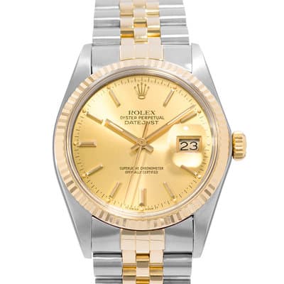 Rolex Datejust 36 16013 Vintage Yellow Stick Steel Gold Jubilee Mens Watch 1985