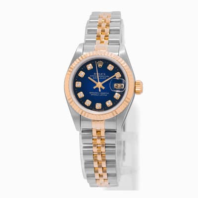 Rolex Datejust 26 69173 Blue Vignette Diamond Yellow Gold Ladies Watch 1993