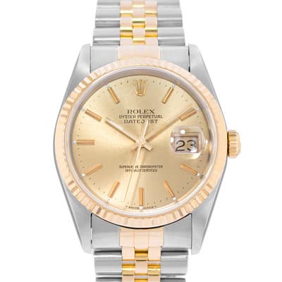 Rolex Datejust 36 16233 Patina Steel Yellow Gold Mens Watch 1990 Rolex Service