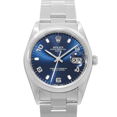 Rolex Oyster Perpetual Date 34 15200 Blue Arabic Steel Oyster Mens Watch 1997