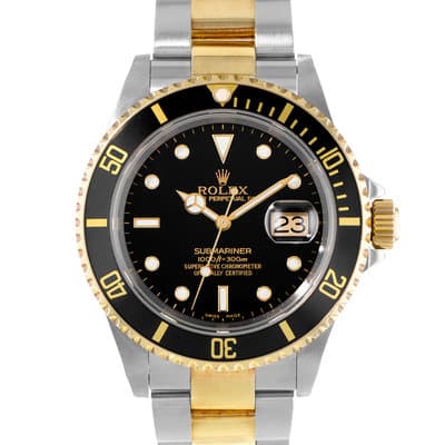 Rolex Submariner Date 16613 40mm Black Steel Yellow Gold Oyster Mens Watch 2002