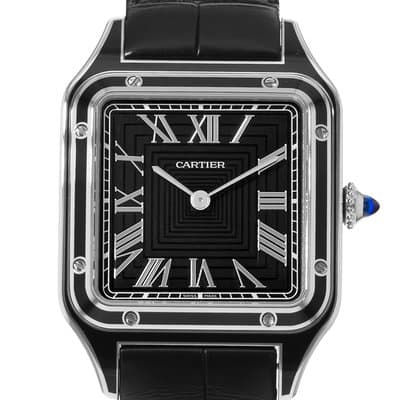 Cartier Santos Dumont WSSA0046 4298 43mm Black Lacquer Roman Steel Mens Watch