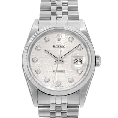 Rolex Datejust 36 16234 Silver Diamond Jubilee Steel White Gold Mens Watch 2002