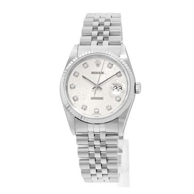 Rolex Datejust 36 16234 Silver Diamond Jubilee Steel White Gold Mens Watch 2002