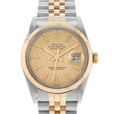 Rolex Datajust 36 16013 Champagne Jubilee Index Steel Gold Mens Watch 1987