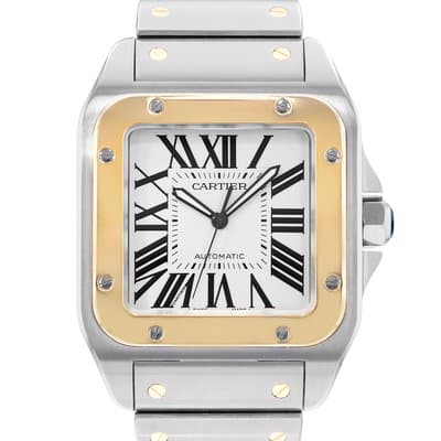 Cartier Santos 100 W200728G 2656 38mm Silver Dial Steel 18k Yellow Gold Watch