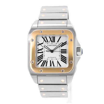 Cartier Santos 100 W200728G 2656 38mm Silver Dial Steel 18k Yellow Gold Watch