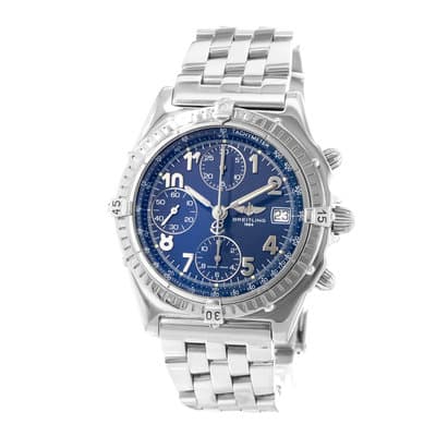 Breitling Chronomat A13050.1 39mm Blue Dial Steel Chronograph Mens Watch 1997