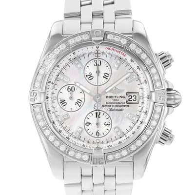 Breitling Chronomat Evolution A13356 44mm MOP Dial Steel Diamonds Mens Watch