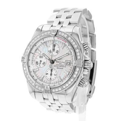 Breitling Chronomat Evolution A13356 44mm MOP Dial Steel Diamonds Mens Watch