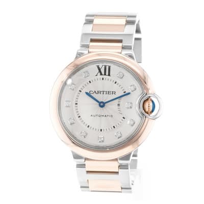 Cartier Ballon Bleu 36mm W3BB0013 3754 Silver Diamond Steel Rose Gold Mens Watch