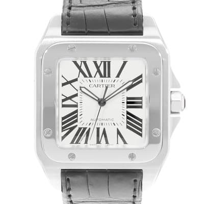 Cartier Santos 100 W20073X8 2656 38mm Large Silver Dial Steel Mens Watch Papers