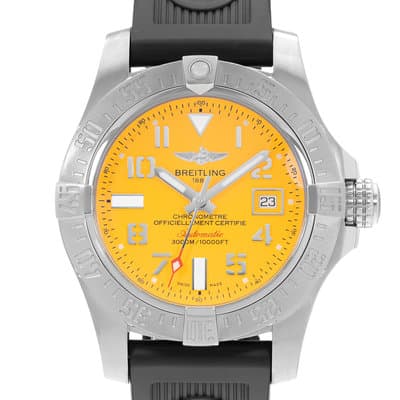 Breitling Avenger II Seawolf A17331 45mm Yellow Dial Steel Mens Watch Box Card