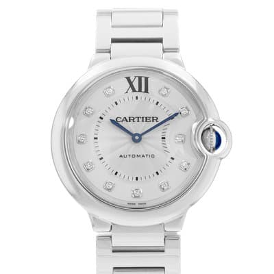 Cartier Ballon Bleu 36mm WE902075 3284 Silver Roman Dial Steel Mens Watch Papers