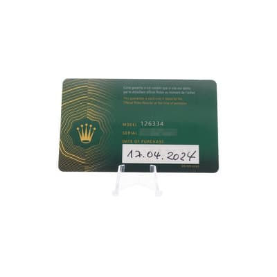 Rolex Datejust 41 126334 White Roman Steel Oyster Automatic Mens Watch Card
