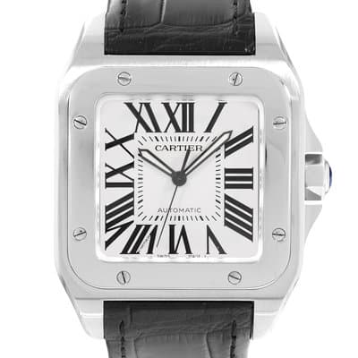Cartier Santos 100 W20073X8 2656 41mm Large Silver Roman Dial Steel Mens Watch