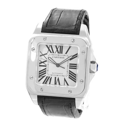 Cartier Santos 100 W20073X8 2656 41mm Large Silver Roman Dial Steel Mens Watch