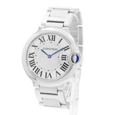 Cartier Ballon Bleu 36mm W69011Z4 3005 Silver Roman Dial Steel Mens Watch