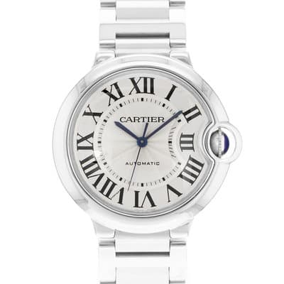 Cartier Ballon Bleu 36mm W6920046 3284 Silver Roman Steel Automatic Ladies Watch