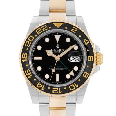 Rolex GMT-Master II 116713 Black Steel 18k Yellow Gold Mens Watch 2006