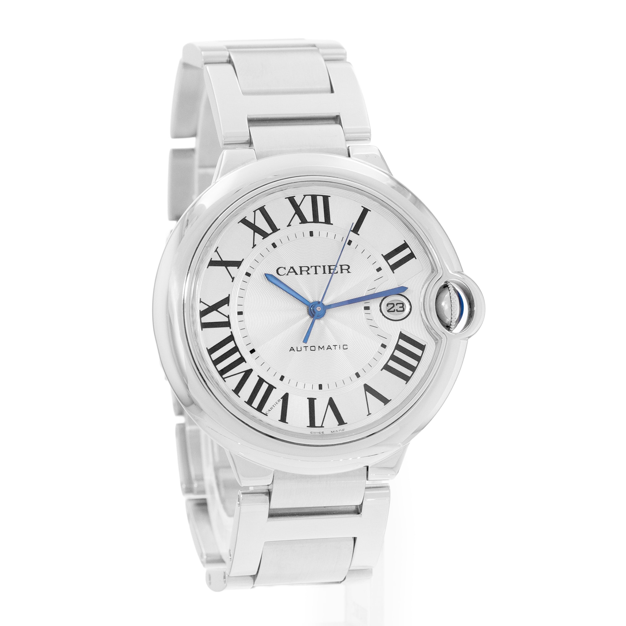Cartier Ballon Bleu 42mm W69012Z4 3001 Silver Roman Dial Steel Mens Watch